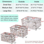 Storage Crate Nesting Wooden Crates with Handles,Set of 3 Rustic Farmhouse Decorative Wood Baskets for Storage,Display,Decor Boxes,(Large,Medium,Small)