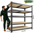 72.2" H Garage Shelves 2230LBS Storage Shelves, 5 Tier Adjustable Metal Shelving, Heavy Duty Shelving for Storage, Basement, Warehouse, Pantry, Kitchen, 35.5" W x 19.5" D x 72.2" H, Black, 2 Pack