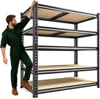 72.2" H Garage Shelves 2230LBS Storage Shelves, 5 Tier Adjustable Metal Shelving, Heavy Duty Shelving for Storage, Basement, Warehouse, Pantry, Kitchen, 35.5" W x 19.5" D x 72.2" H, Black