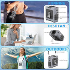 Portable Fan Wearable Personal Fan with 5 Speed Max 55 Working Hours Low Noise Portable Neck Fans Cooling Waist Fans for Camping Traveling LED Power Display 10000mAh Rechargeable (Gray)