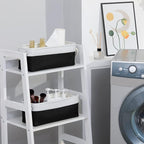 DULLEMELO Toilet Paper Storage Basket, Toilet Paper Basket for Back of Toilet, Bathroom Storage Basket for Cosmetics Towels Toilet Paper, Toilet Tank Basket with Rope Handles for Toilet(White&Black)