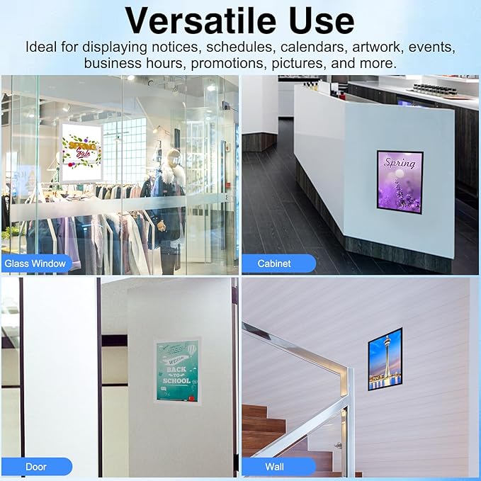 Window Sign Holder - Plastic Picture Frames 8.5x11'' - Double Sided and Adhesive for Wall/Door/Refrigerator/Cupboard Display Frame,Black,Pack of 2