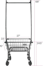 Heavy Duty Uhandle Laundry Cart with 5" Wheel (Charcoal Grey Pole Rack)