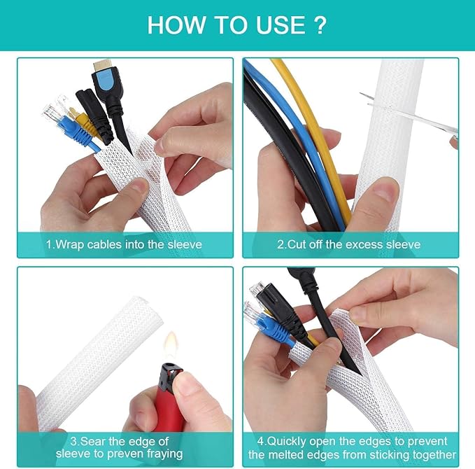 6.6ft - 1 inch Gold Cable Sleeve, Cable Organizer for Desk PC TV Computer, Wire Protector Cable Wrap Cover, Cord Management for Home Office
