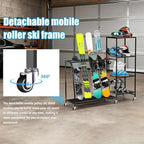Heavy-Duty Freestanding Snowboard Rack & Snowboard Storage Rack with Wheels – Holds 4 Pairs of Skis, 3 Snowboards, Boots, Poles, Helmets & More Ski Sports Equipment – Ideal for Garage, Basement, Shed