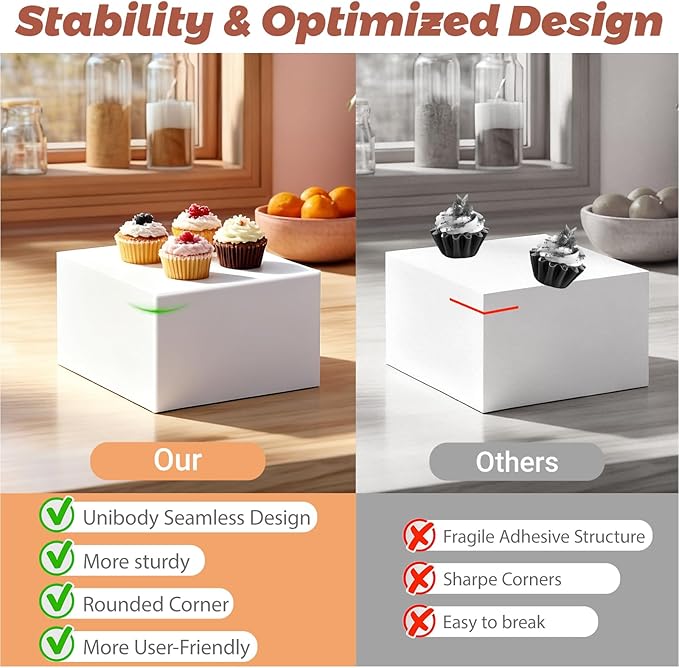 6Pcs Buffet Risers with Mini Sign and Maker, Acrylic Food Risers for Buffet Table, Catering Dessert Cake Stand for Party, Collectibles Jewelry Display Stand, White Cube Boxes Nesting Risers(10",9",8",7",6",5")
