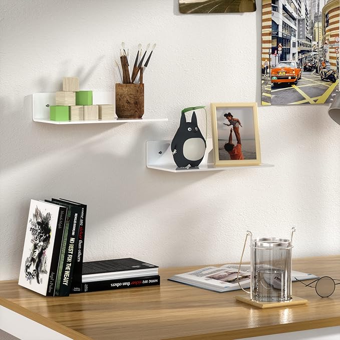 12 Inches Acrylic Wall Shelves 2 Pack, Floating Shelf for Wall Mounting, Acrylic Display Ledges for Funko Pop Figures, Home Décor, Living Room, Gaming Room, Plants(12 inch, White)