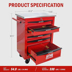 6 Drawers Tool Cart on Wheels with Stainless Steel Worktop, Heavy Duty Mobile Rolling Drawer Tool Chest with Locking Wheels & Lockable Drawers, Garage Tool Storage Cabinet (Red, 6 Drawers)