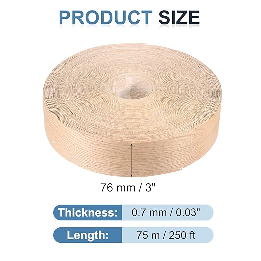 PATIKIL Red Oak Edge Banding, 3 Inch x 250 ft Wood Veneer Tape Pre-glued Flexible Plywood Edge Banding with Hot Melt Adhesive for Furniture Restoration