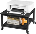 Under Desk Printer Stand - 2-Tier Industrial Mobile Printer Table with Storage Shelf, 19.7''x19.7''x12.6'' Heavy Duty Wood Rolling Printer Cart with Wheels for Home and Office,Classic Black