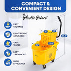 Commercial Mop Bucket with Wringer on Wheels, Heavy Duty Industrial Mop Bucket and Wringer Separate Dirty Water for Home Office Restaurant Business, 26 Quart - Yellow
