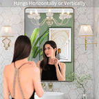 LOAAO 24”X36” Bronze Bathroom Mirrors for Vanity, Rounded Rectangle Brushed Bronze Metal Frame Mirror, Anti-Rust, Hangs Horizontally or Vertically