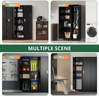 Metal Broom Closet, Garage Storage Cabinet, Tool Chest Bathroom Cabinet with Locking Doors and Wheels, 72" Tall Utility Cabinet with Hanging Rod, Freestanding Storage Cabinet for Cleaning Supplies