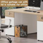 Office Garbage Can With Lid - Iron and Wood Combination Bedroom Garbage Can, Retro Industrial Style Trash Can with Handle, Rectangular Design Wastebasket for Home Office, 4.5 Gallon (Patent Pending)