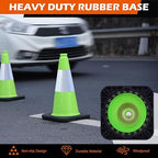 8 Pack 18 Inch Green PVC Traffic Cones Black Base Stable Durable, Parking Lot Driveway School Training Safety Cones Multi-Purpose (8, Green, 18 Inch)