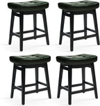Counter Height Bar Stools Set of 4 for Kitchen Counter Farmhouse Modern Barstools with Faux Leather Upholstered Backless Seat and Solid Wood Legs 24 inch Bar Chairs, Green + Black
