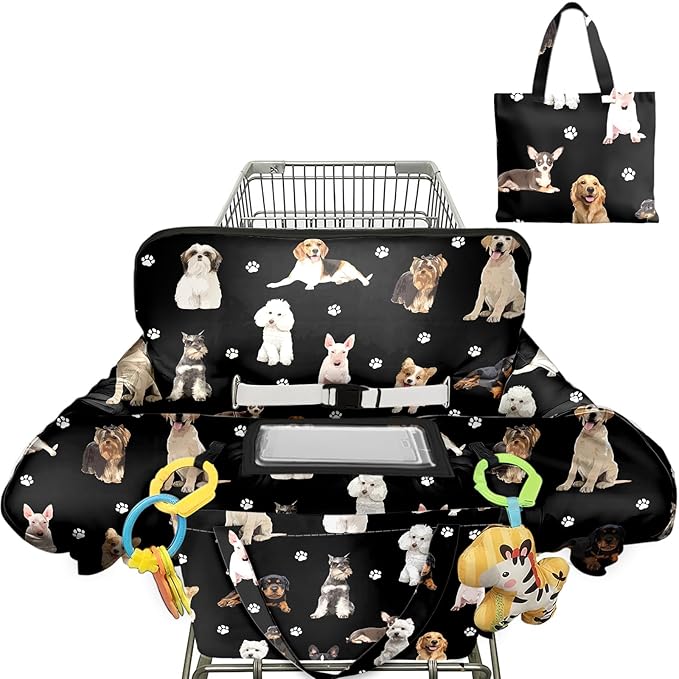 Black Shopping Cart Cover for Baby 2-in-1 High Chair Cover with Safety Harness Multifunctional Dog Pattern Cart Covers for Babies Soft Padded Grocery Cart Cover for Baby Boy Girl