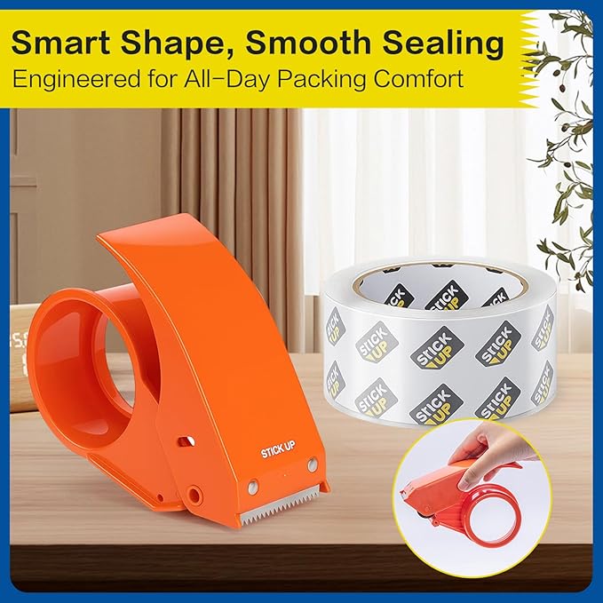 STICK UP 2 Pack Packing Tape with 2 Dispensers, 1.88 inch x 65 Yds (130 Yds Total) Heavy Duty Shipping Tape, Strong Adhesive Clear Packaging Tape for Moving Boxes, Shipping, Mailing
