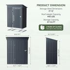 3x5 FT Outdoor Metal Storage Shed with Floor Frame, Single Door, 1 Clear Window, Tool Shed for Garden, Patio, Backyard