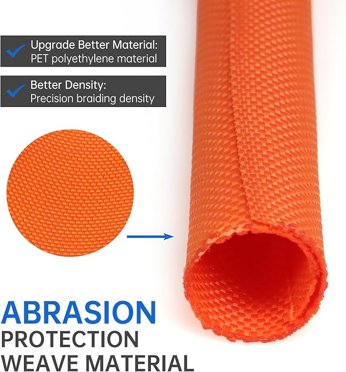 Split Braided Cable Sleeve，Flexible Wire Loom Tubing, Automotive Cord Protector Pet Proof, Cable Management for Computer TV Electric Wires Harness 16ft (Orange, 10mm（3/8")