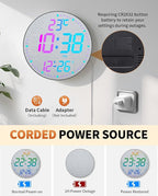 12" Large Digital Wall Mount Clock, Count Down Timer, Alarm, Big LED, 12 RGB Color, Temperature for Living Room Classroom Desk, Xmas, Birthday Gift for Senior Mom (Fabric Elements)