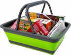 SAMMART Collapsible Basket with Handle 8L (2.1 Gallon) - Portable Outdoor Picnic Basket/Crate - Foldable Basin for Washing Dishes,Camping,Hiking (Grey/Green)
