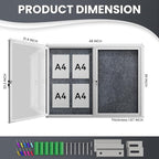 48"x36" Lockable Enclosed Bulletin Board, Outdoor Flet Weather-Resistant Aluminum Frame Notice Board, Wall Mounted Display Case Acrylic Doors for School,Office,Silver Frame w/Grey Flet