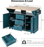 Kitchen Island with 2 Drop Leaf, Home Cart Island on Wheels Foldable Dining Table with Power Outlets,3 Drawers,Storage Cabinet, Tower Rack(Green)