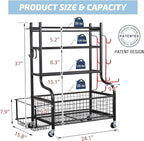 PLKOW Dumbbell Rack, Weight Rack for Dumbbells, Home Gym Storage for Dumbbells Kettlebells Yoga Mat and Balls, All in One Workout Storage with Wheels and Hooks, Powder Coated Finish Steel