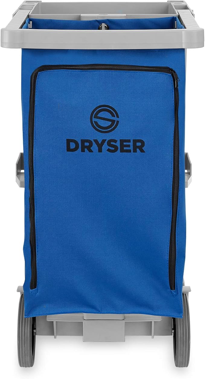 Dryser Commercial Janitorial Cleaning Cart on Wheels - Housekeeping Caddy with Shelves and Vinyl Bag
