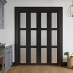 Bifold Doors for 64" x 80" Opening, 3-lite Tempered Frosted Glass Closet Folding Doors with Hardware kit Included, Easy Assembly, Black