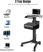 Yescom Mobile Laptop Cart Rolling PC Stand Computer Workstation on Wheels with Handle 220 Lbs Capacity CPU Printer Power Strip Holder for Lap School Office Salon Spa Dental