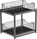 Under Sink Organizer, 2-Tier Pull Out Cabinet Organizer, Adjustable Height Bathroom Organizer and Storage, Spice Rack for Kitchen, Sliding Drawers Shelves 13.8×11×15.8 Inch (1 Pack)