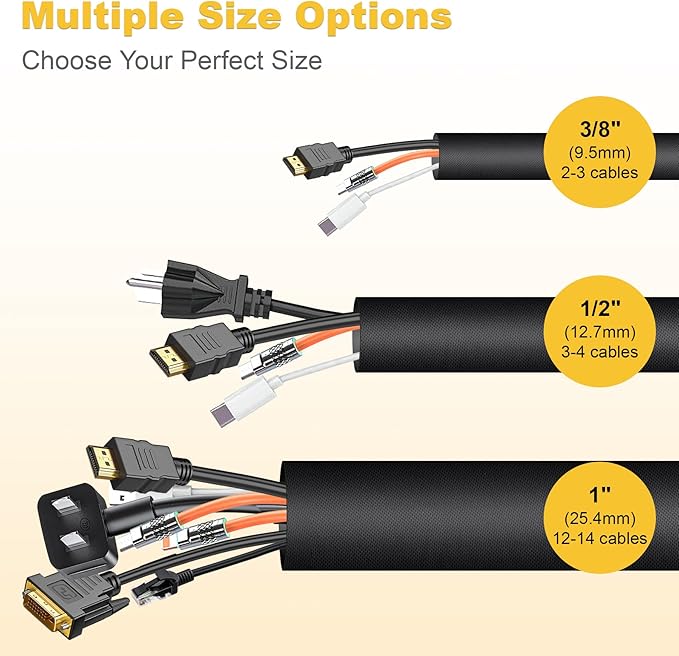 Cord Protectors from Pets no Chew, 10ft Cord Covers for Pets, 3/8Inch Wire Covers for Cords, Cable Sleeves Cord Management for USB, Power, Audio and Video Cords