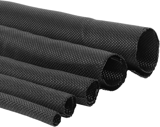 Black Braided Cable Management Sleeves Wire Loom Tubing Cord Protector Self-Wrapping (1/4"-42Feet)
