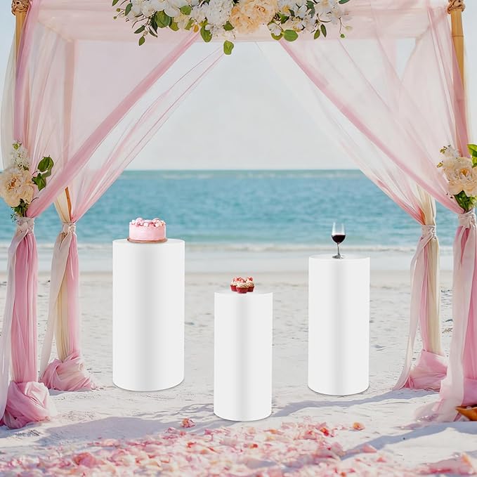 3Pcs Metal Pedestal Stand for Party, Large White Cake Stand, Pedestal Display Plinth Pillars for Wedding Ceremony Birthday Party Art Decor, Column Decorative Cube for Wedding Dessert Table Display