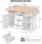 Kitchen Island with 2 Drop Leaf, Home Cart Island on Wheels Foldable Dining Table with Power Outlets,3 Drawers,Storage Cabinet, Tower Rack(White)