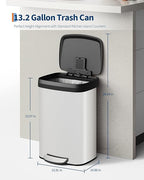 Garvee 13 gal / 50 L Metal Trash Can with Lid, Large Garbage Can for Kitchen, Rustproof Step-on Kitchen Metal Trash Bin with Liner Rim, Rear Handle, Soft Close Plastic Lid, White