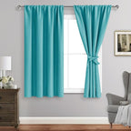 JIUZHEN Blackout Curtains for Bedroom - Thermal Insulated Room Darkening Rod Pocket Curtains for Living Room, Set of 2 Panels with Tiebacks, 38 x 54 Inch Length, Turquoise