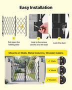 VEVOR Double Folding Security Gate, Lockable Scissor Gate with 360° Swivel Casters, Outdoor Barricade Steel Retractable Gates, for Entry Security, Garage, Warehouse & Pool, 129.92 x 63.19 in (W x H)
