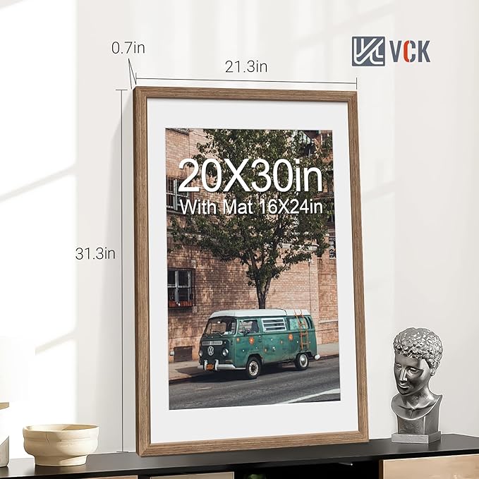 VCK 20x30 Poster Frame 5 Pack - Walnut, High-End Wood Picture Frames with Polished Plexiglass, Display 16x24 Photo with Mat or 20x30 without Mat, Art Gallery-Quality, Wall Hanging, Walnut