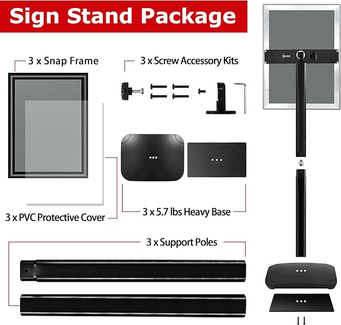 Heavy Duty Sign Holder Stand 11x17 Inch - Pedestal Floor Standing Sign Holder with Weighted Base - Vertical & Horizontal Poster/Menu Stand for Indoor/Outdoor Business Store Advertising, Black