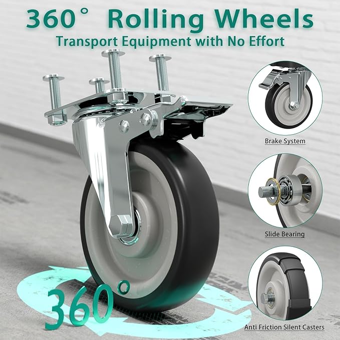 Heavy Duty Utility Rolling Tool Cart, 550 lbs Capacity Plastic Rolling Carts with 360°Swivel Wheels, 40 x 17 Inch Service Cart, 2 Shelf Work Cart for Warehouse,Garage, Cleaning, Black