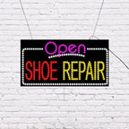 LED Open Shoe Repair Sign for Retail Business Displays | Advertising Electronic Light Up Sign for Windows Walls | 17"h x 31"w x 2"d