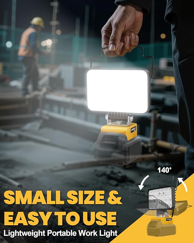 LIVOWALNY LED Work Light Compatible with Dewalt Battery, 88W 8800LM Battery Flashlight Cordless, Portable Tools LED Floodlight with USB A & USB C Output Port for Camping, Hiking, Emergency & Job Site