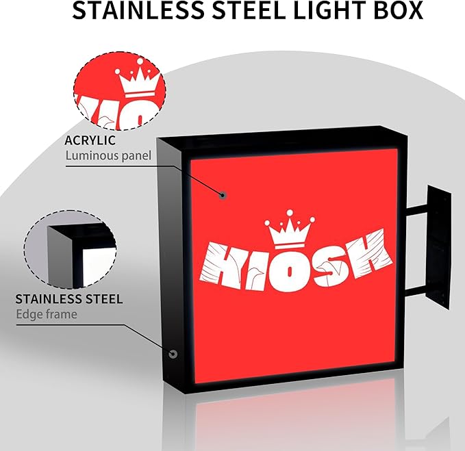 Custom Advertising Logo Lightbox Sign - Double Sided Outdoor LED Logo Shop Signs for Business Retail Advertising,Salon, Cafés, Bars & Restaurants (Square)