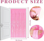 2 Pack Foil Curtain Pink Backdrop Streamers Metallic Tinsel Fringe Curtains Photo Booth Props for Birthday Wedding Engagement Bachelorette Christmas Holiday Celebration Party Decorations