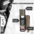 Tazza Gym Wipe Dispenser with Stainless Steel Floor Stand, Built-in Trash Can, Fitness Equipment Wipes Holder, 1.5 Gallon, Silver