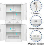 BESFUR 71“H Metal Storage Cabinet with 2 Lockable Drawers and 2 Lockable Doors, Metal Cabinet with 2 Adjustable Shelves, Locking Cabinet for Garage, Office, Classroom - White