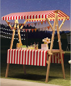 Collapsible Wooden Food Cart with Wheels, Heavy Duty Mobile Vendor Stand for Farmers Market, Snacks, Desserts and Street Kiosk(Red,150cm/59in)